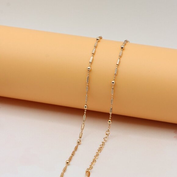 Rose Gold Beaded Chain Necklace with Elegant Textured Detailing, XPNL0217 - Picture 9 of 11